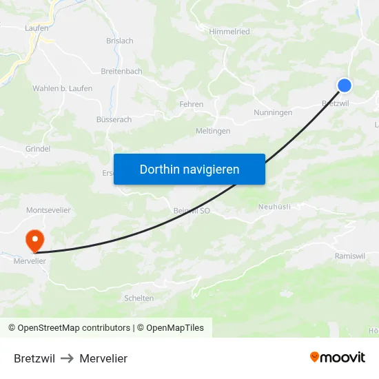 Bretzwil to Mervelier map