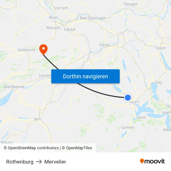Rothenburg to Mervelier map