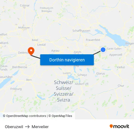 Oberuzwil to Mervelier map