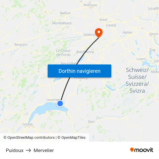 Puidoux to Mervelier map