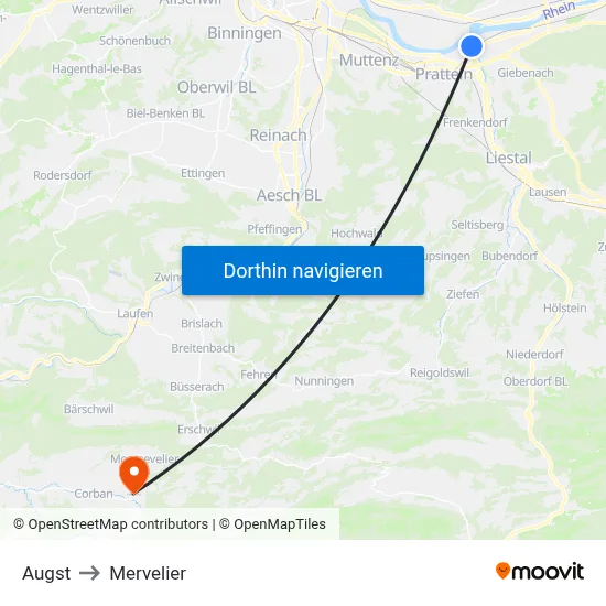 Augst to Mervelier map