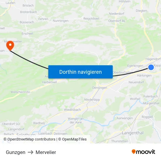 Gunzgen to Mervelier map