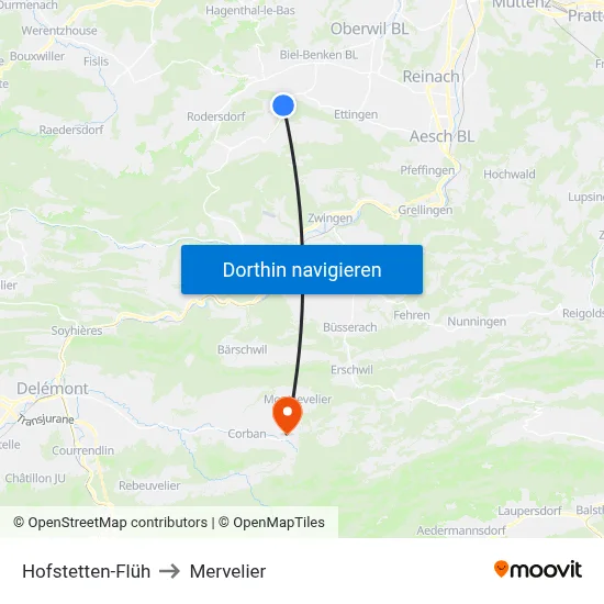 Hofstetten-Flüh to Mervelier map