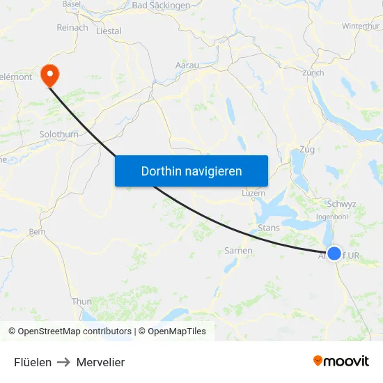 Flüelen to Mervelier map