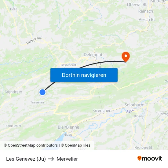 Les Genevez (Ju) to Mervelier map