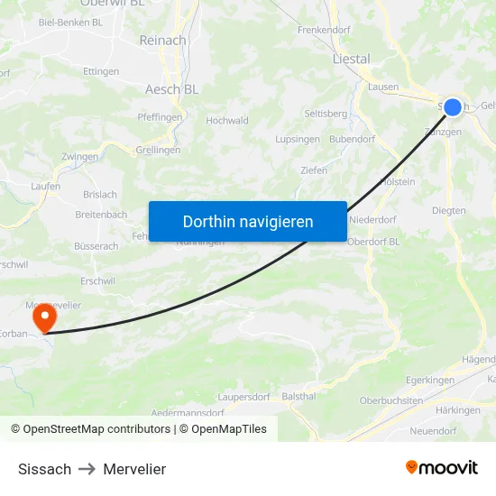 Sissach to Mervelier map