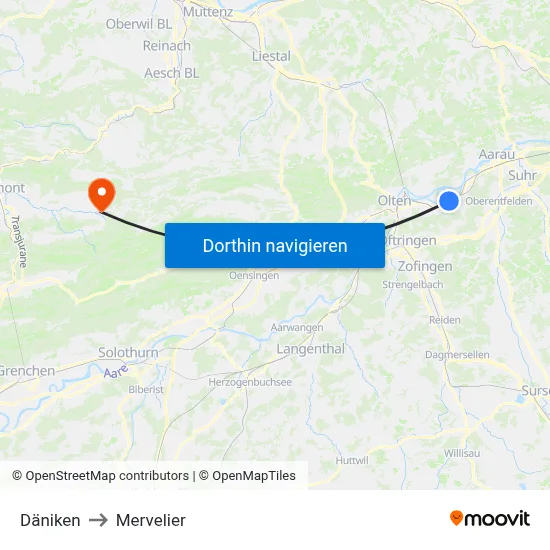 Däniken to Mervelier map