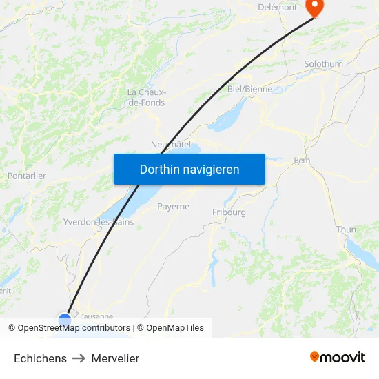 Echichens to Mervelier map