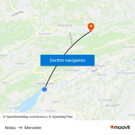 Nidau to Mervelier map