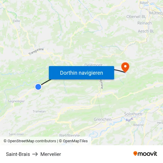 Saint-Brais to Mervelier map