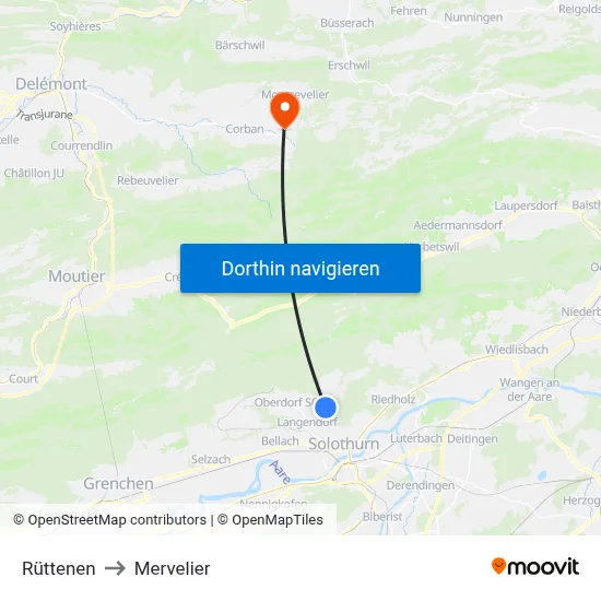 Rüttenen to Mervelier map