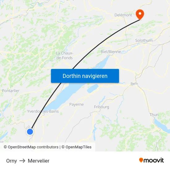 Orny to Mervelier map
