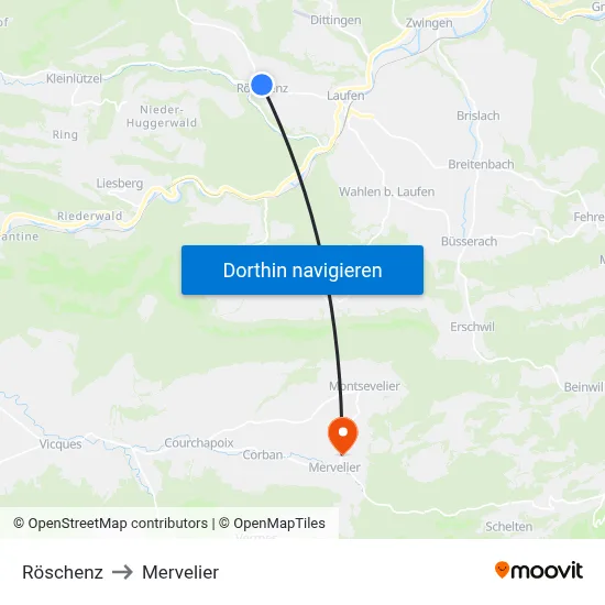 Röschenz to Mervelier map