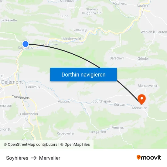 Soyhières to Mervelier map