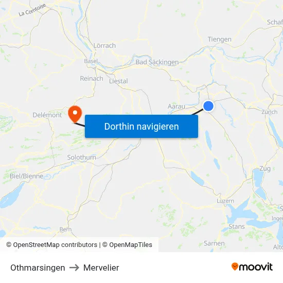 Othmarsingen to Mervelier map
