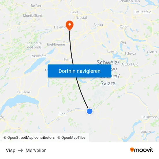 Visp to Mervelier map