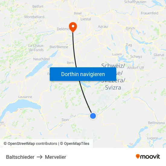 Baltschieder to Mervelier map