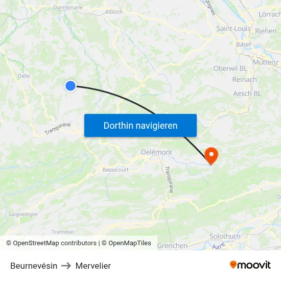 Beurnevésin to Mervelier map
