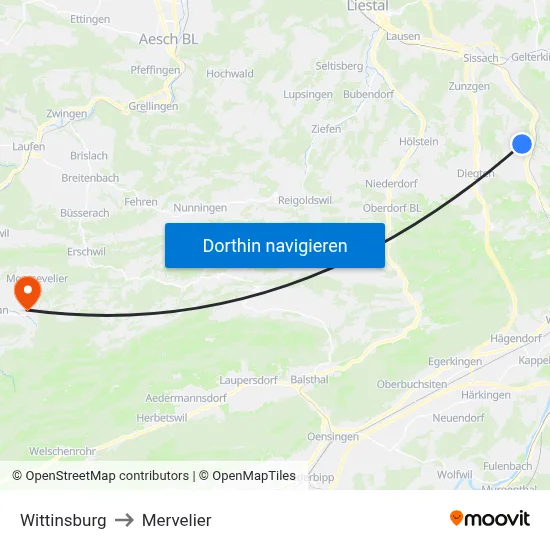 Wittinsburg to Mervelier map