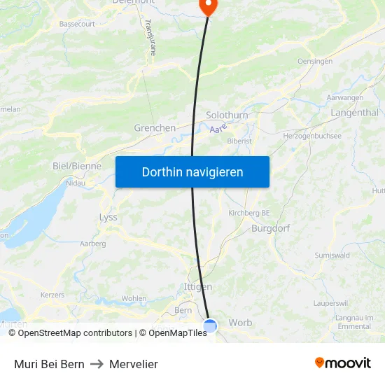 Muri Bei Bern to Mervelier map