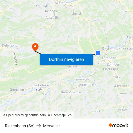 Rickenbach (So) to Mervelier map