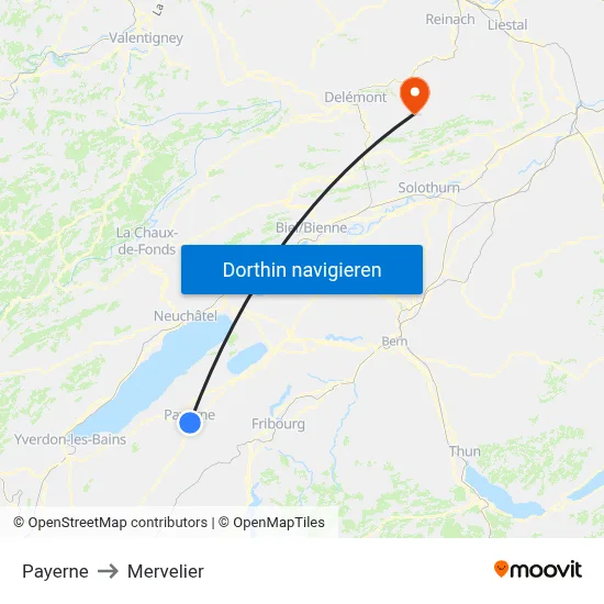 Payerne to Mervelier map