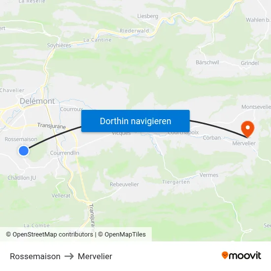 Rossemaison to Mervelier map