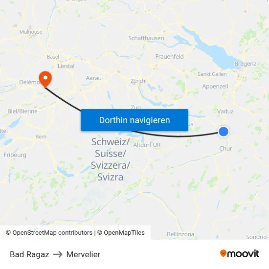 Bad Ragaz to Mervelier map