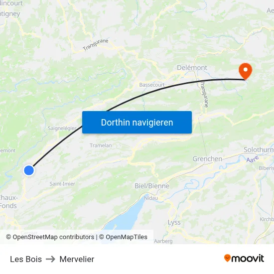 Les Bois to Mervelier map
