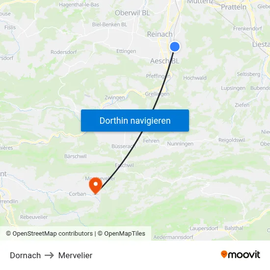 Dornach to Mervelier map