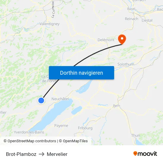 Brot-Plamboz to Mervelier map