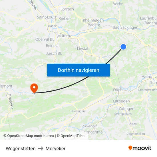 Wegenstetten to Mervelier map