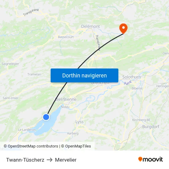 Twann-Tüscherz to Mervelier map