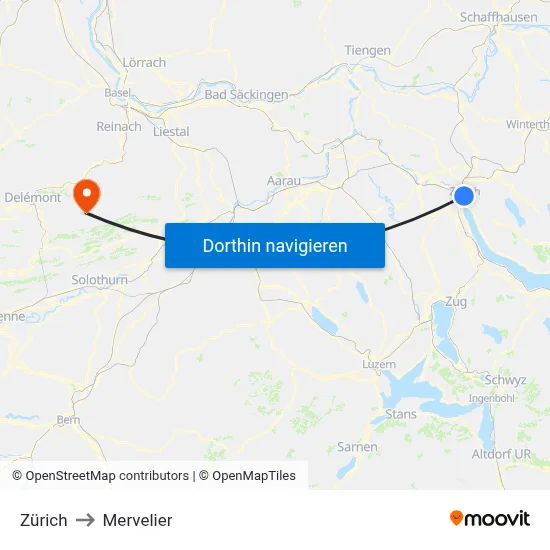 Zürich to Mervelier map