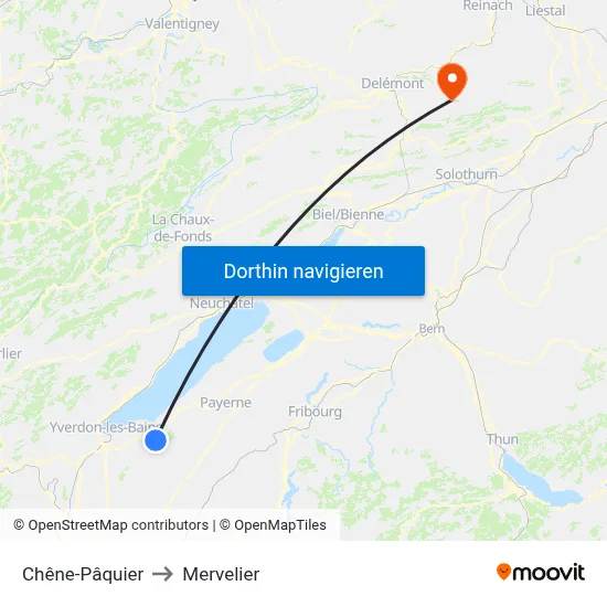 Chêne-Pâquier to Mervelier map