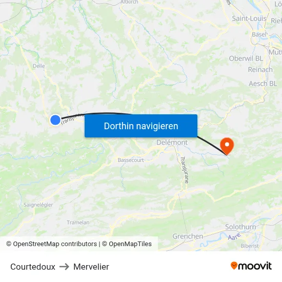 Courtedoux to Mervelier map