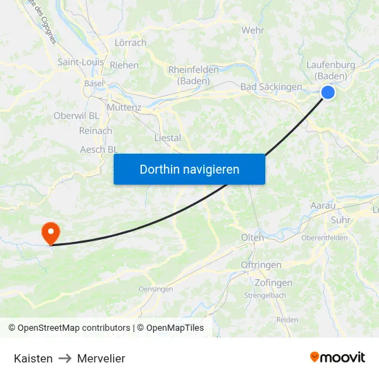 Kaisten to Mervelier map