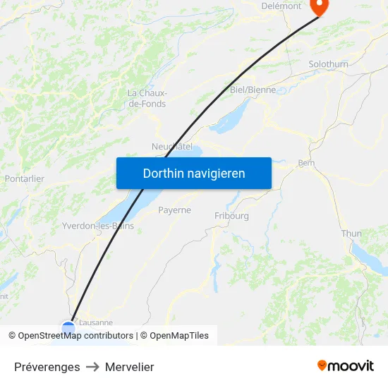 Préverenges to Mervelier map