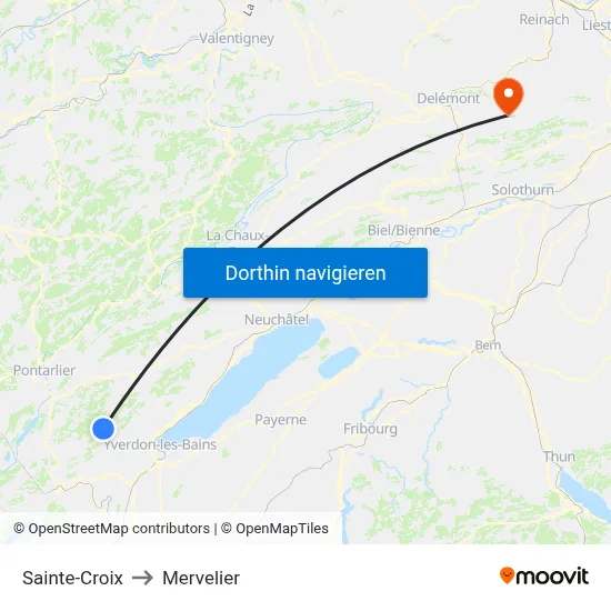 Sainte-Croix to Mervelier map