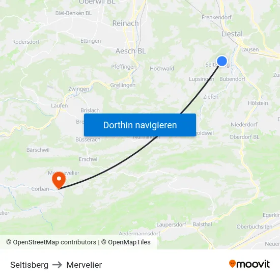 Seltisberg to Mervelier map