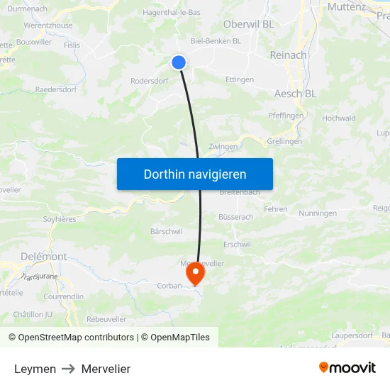 Leymen to Mervelier map