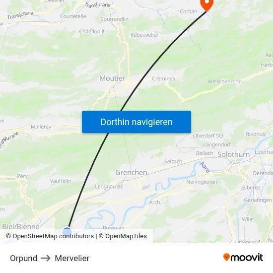 Orpund to Mervelier map