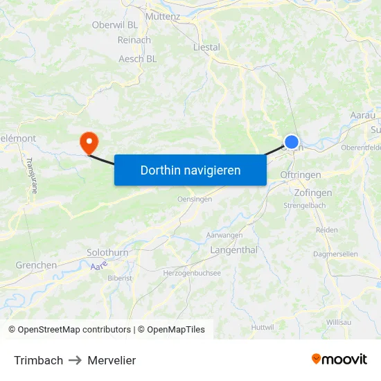 Trimbach to Mervelier map
