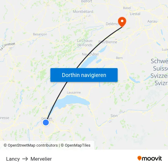 Lancy to Mervelier map
