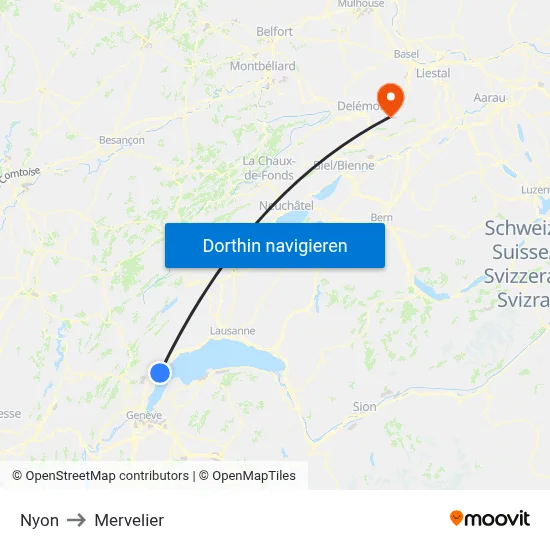 Nyon to Mervelier map
