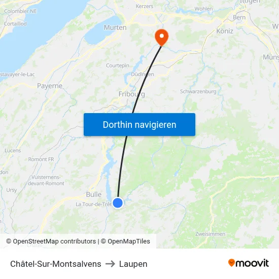 Châtel-Sur-Montsalvens to Laupen map