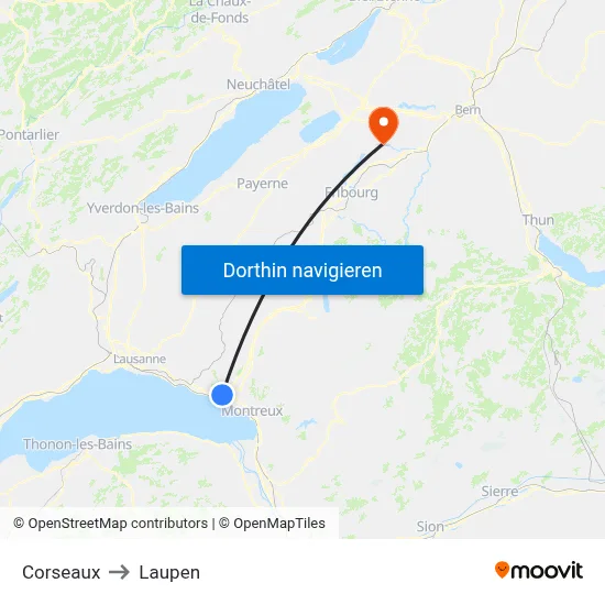 Corseaux to Laupen map