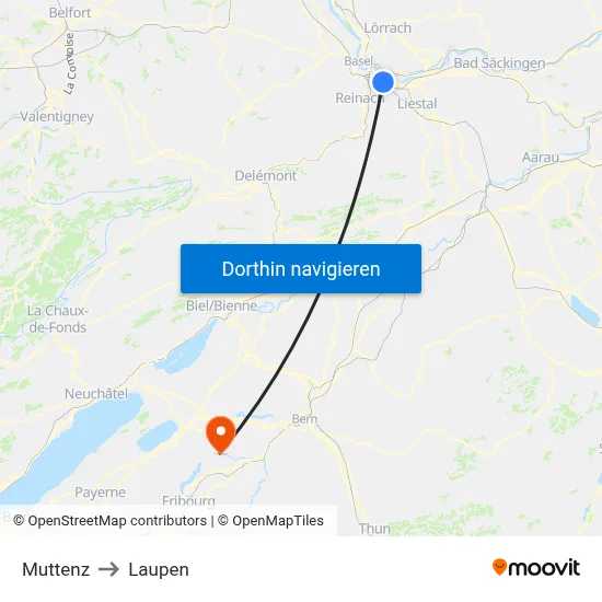 Muttenz to Laupen map