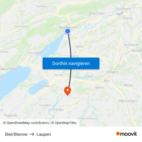 Biel/Bienne to Laupen map