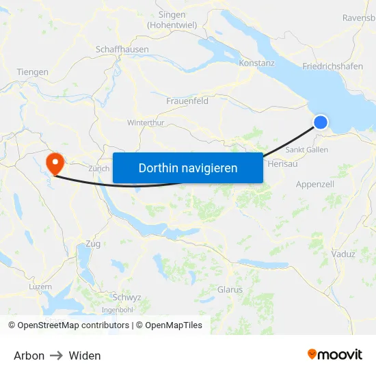 Arbon to Widen map